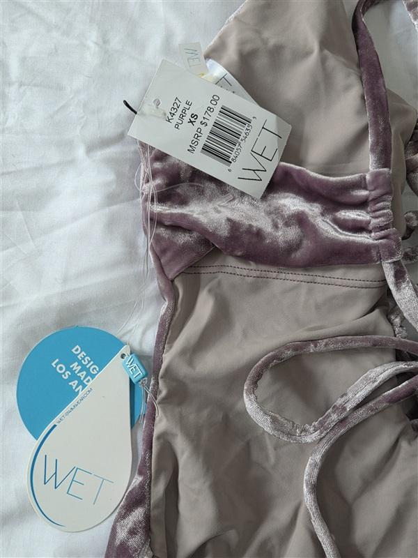 NWT Wet LA XS Velvet V Neck Lace Up 1PC Swimsuit 130037