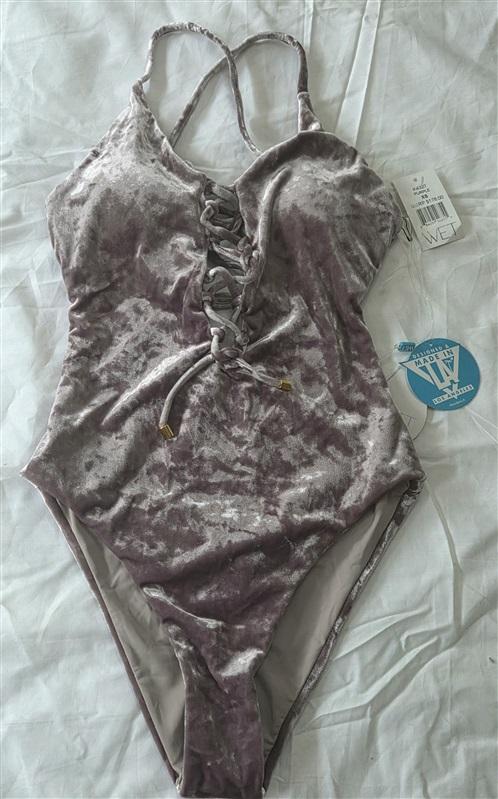 NWT Wet LA XS Velvet V Neck Lace Up 1PC Swimsuit 130037