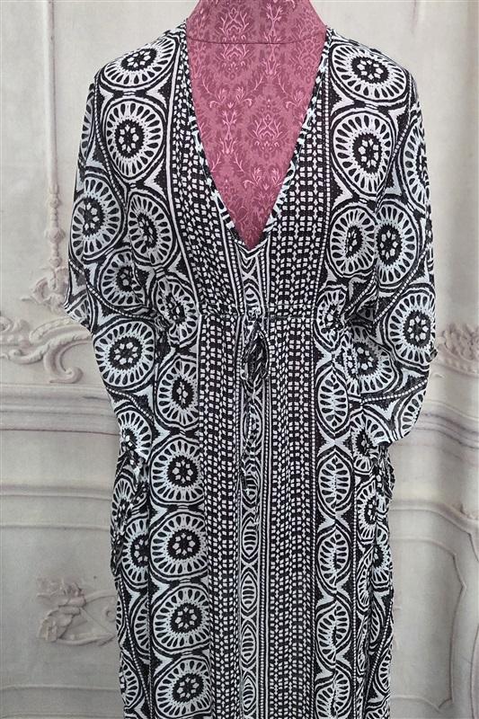 NWOT Tommy Bahama S/M Boho Sheer Dress Cover Up Black White Kaftan 130039