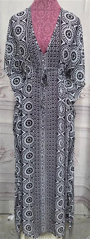 NWOT Tommy Bahama S/M Boho Sheer Dress Cover Up Black White Kaftan 130039