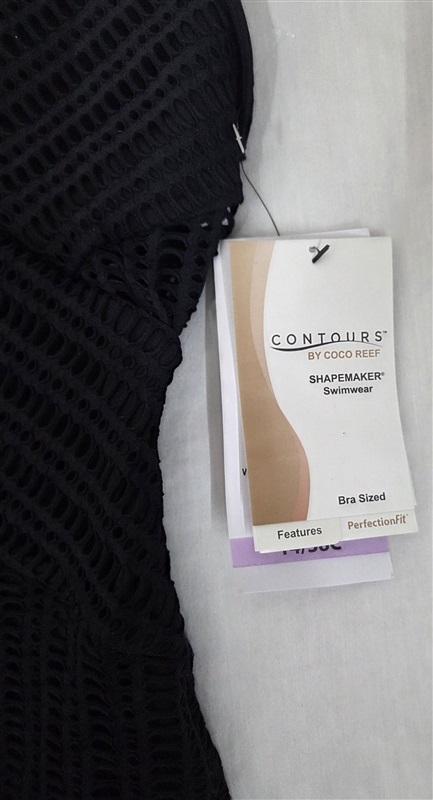 NWT Contours Coco Reef 14 38C Black Crochet Sterling V-Neck 1PC Swimsuit 130046
