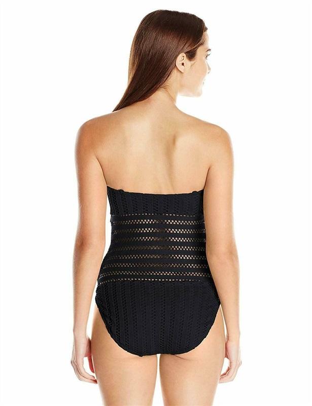 NWT Kenneth Cole S Bandeau Crochet 1pc Swimsuit Black 130049