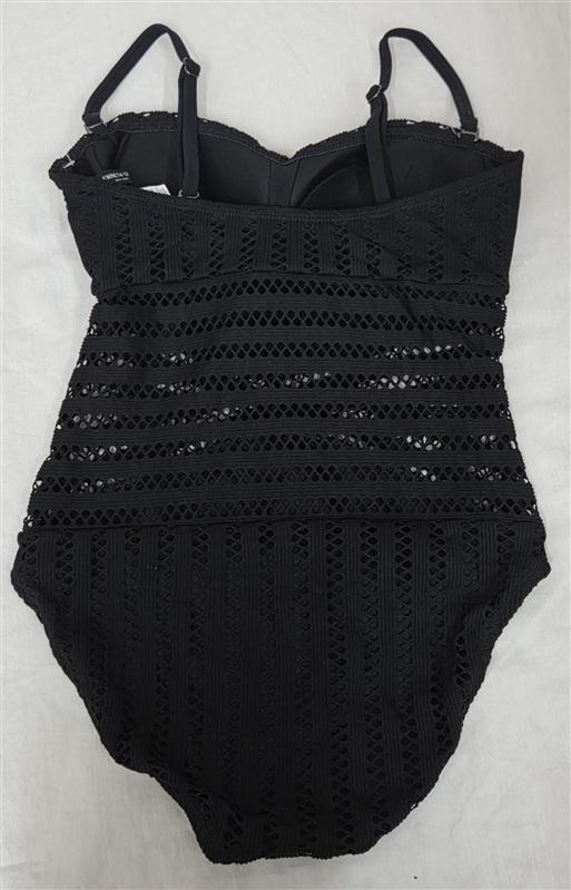 NWT Kenneth Cole S Bandeau Crochet 1pc Swimsuit Black 130049