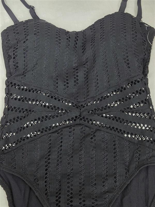 NWT Kenneth Cole S Bandeau Crochet 1pc Swimsuit Black 130049