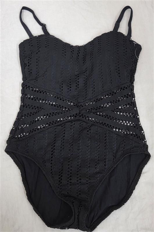 NWT Kenneth Cole S Bandeau Crochet 1pc Swimsuit Black 130049
