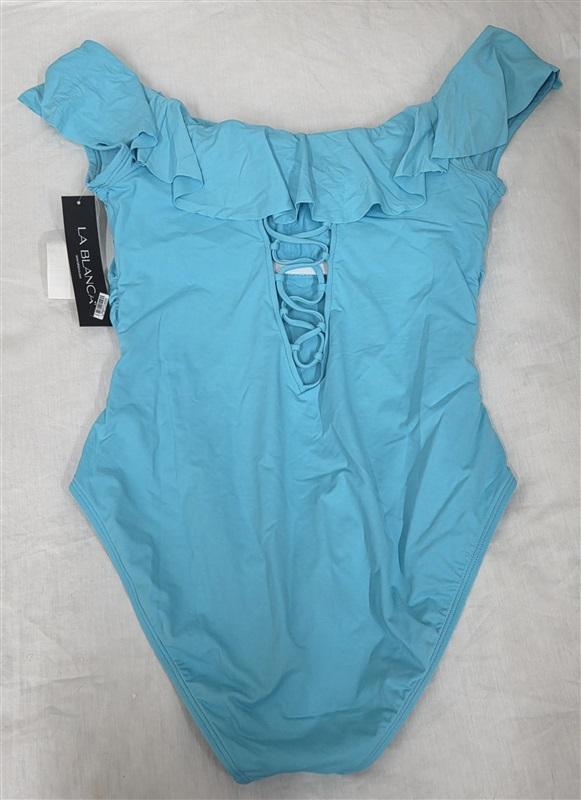 NWT La Blanca 14 Island Goddess Off The Shoulder Ruffle 1PC Swimsuit 130050