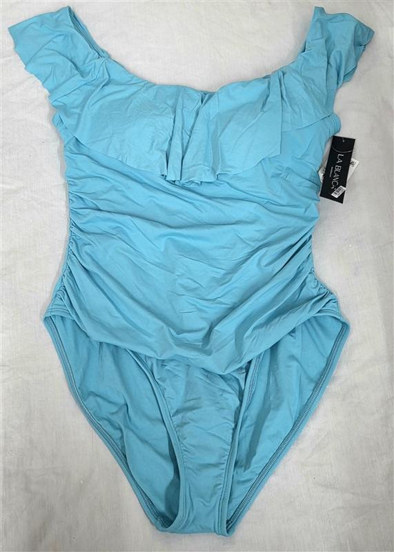 NWT La Blanca 14 Island Goddess Off The Shoulder Ruffle 1PC Swimsuit 130050