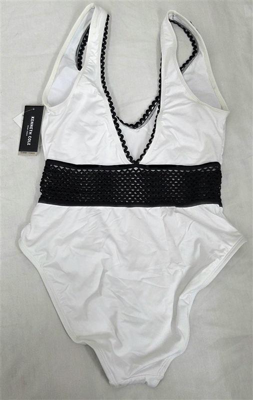 NWT Kenneth Cole M Black White Color Block Crochet 1pc Swimsuit 130053