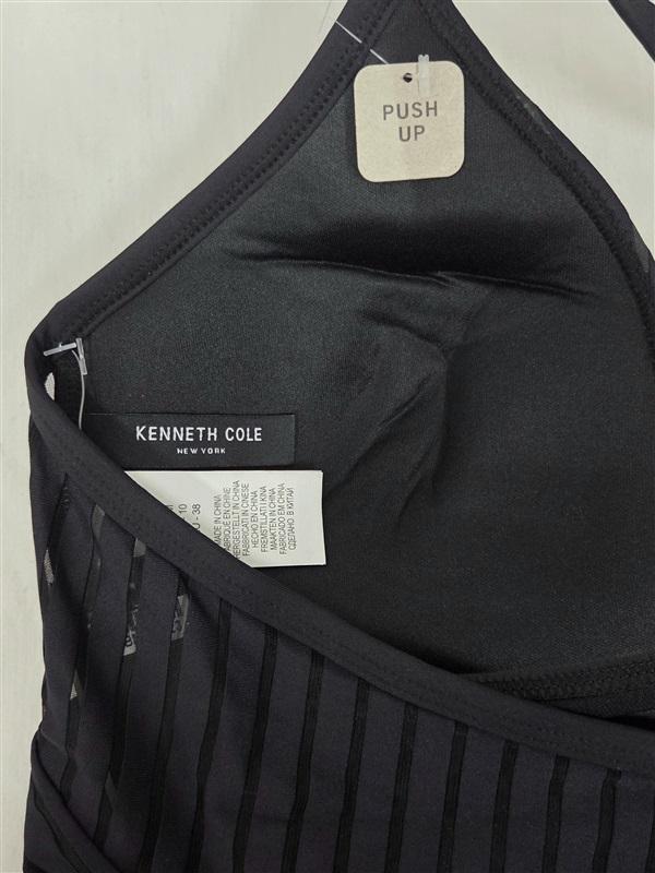 NWT Kenneth Cole M Push Up Deep V Sheer Stripe 1PC Black 130055
