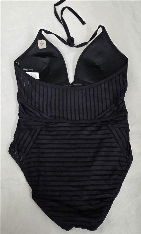 NWT Kenneth Cole M Push Up Deep V Sheer Stripe 1PC Black 130055