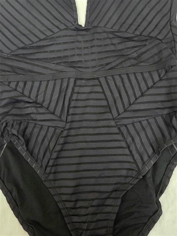NWT Kenneth Cole M Push Up Deep V Sheer Stripe 1PC Black 130055
