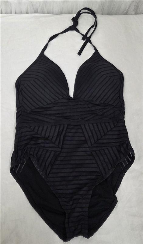 NWT Kenneth Cole M Push Up Deep V Sheer Stripe 1PC Black 130055