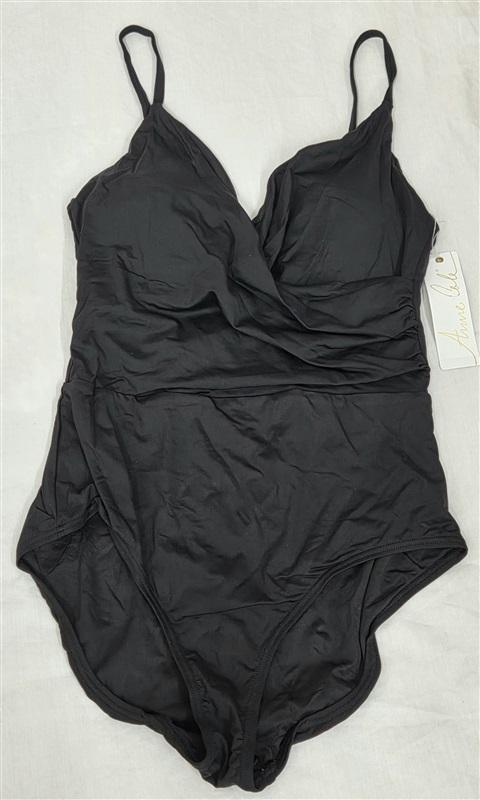 NWT Anne Cole 10 Live In Color Twist Black Underwire 1PC Swimsuit 130058
