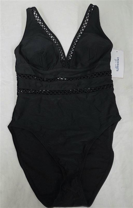 NWT Swimsuits For All 8 Open Lace V Neck Bombshell 1pc Swimwear 130060