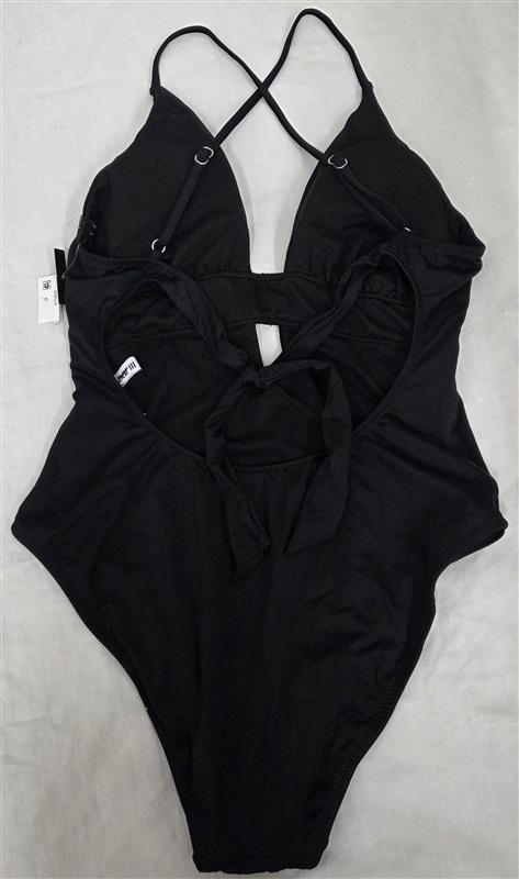 NWPT Bar III S Deep V Silver Stud Tummy Control Halter 1PC Swimsuit Black 130061