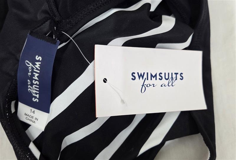 NWT Swimsuits For All 14 Surplice Slimming 1PC Black & White 130064