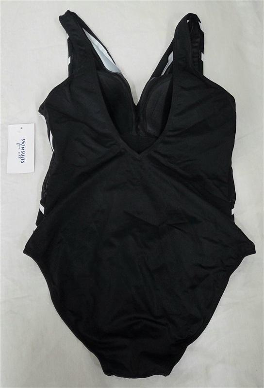 NWT Swimsuits For All 14 Surplice Slimming 1PC Black & White 130064