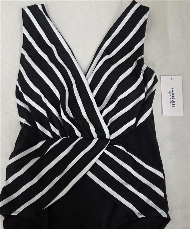 NWT Swimsuits For All 14 Surplice Slimming 1PC Black & White 130064
