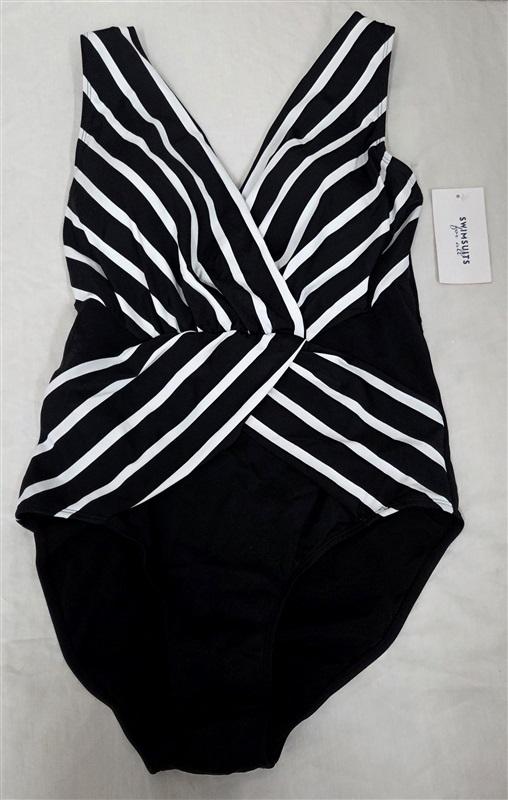 NWT Swimsuits For All 14 Surplice Slimming 1PC Black & White 130064