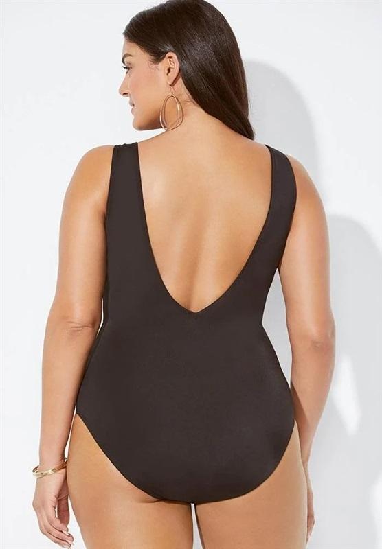 NWT Swimsuits For All 14 Surplice Slimming 1PC Black & White 130064