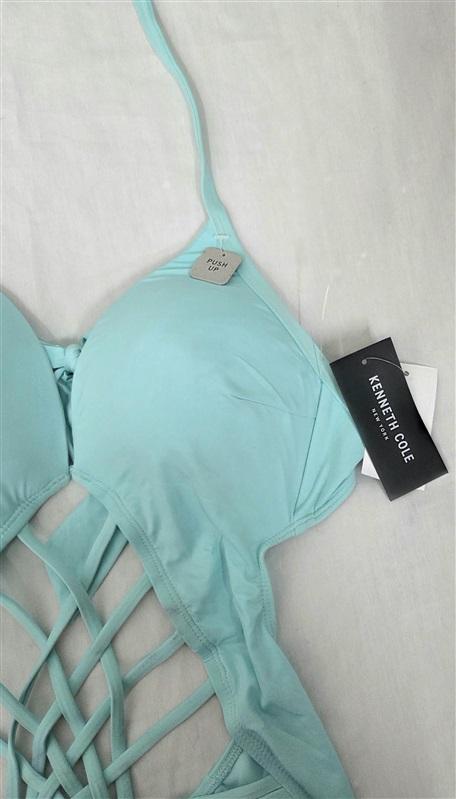 NWT Kenneth Cole S Hall Of Fame Strappy 1PC KC6K412 Swimsuit Aqua 130065