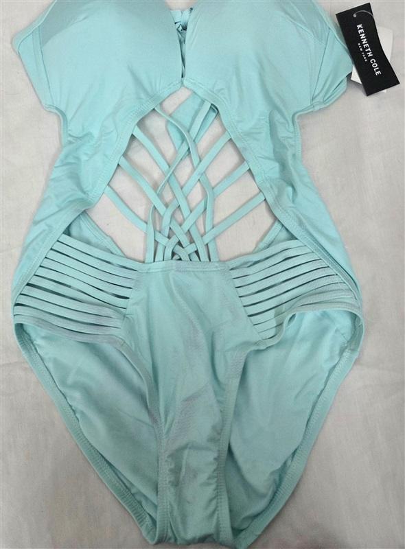 NWT Kenneth Cole S Hall Of Fame Strappy 1PC KC6K412 Swimsuit Aqua 130065