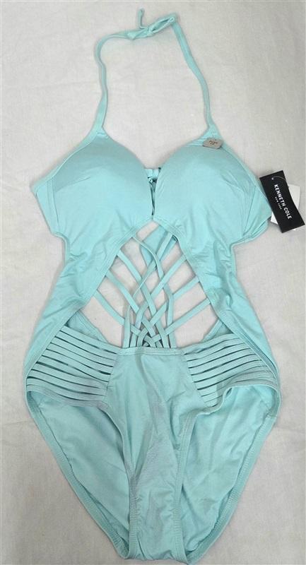NWT Kenneth Cole S Hall Of Fame Strappy 1PC KC6K412 Swimsuit Aqua 130065