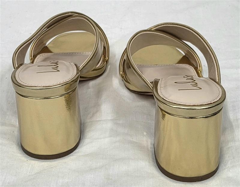 NWT Lulus 7.5 Ybarra Gold Chunky Heel Slides Sandals 130066