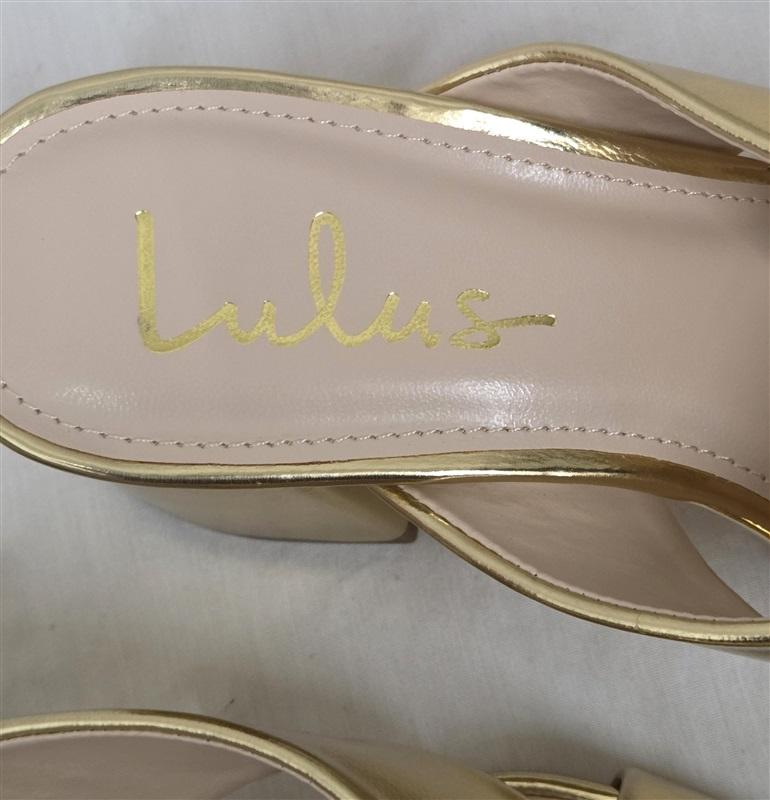 NWT Lulus 7.5 Ybarra Gold Chunky Heel Slides Sandals 130066