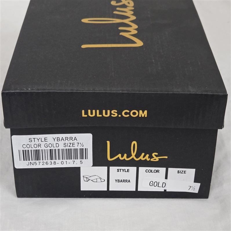 NWT Lulus 7.5 Ybarra Gold Chunky Heel Slides Sandals 130066
