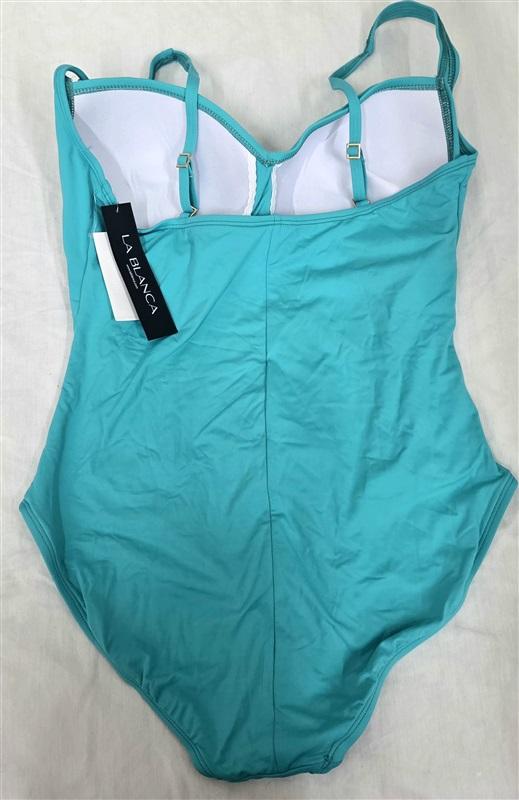NWT La Blanca 16 Island Goddess V Neck Twist Front 1Pc Swimsuit Mint 130070