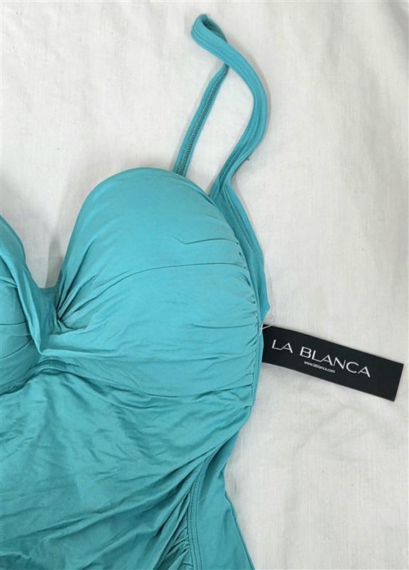 NWT La Blanca 16 Island Goddess V Neck Twist Front 1Pc Swimsuit Mint 130070