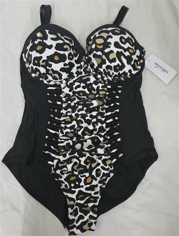 NWT Swimsuits For All 18 Ruched Underwire 1PC Swimsuit Leopard Black 130071