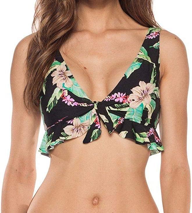 NWT Isabella Rose Islander S Black Palm Ruffle Triangle Bikini Swim Top 130072