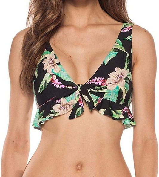 NWT Isabella Rose Islander S Black Palm Ruffle Triangle Bikini Swim Top 130072