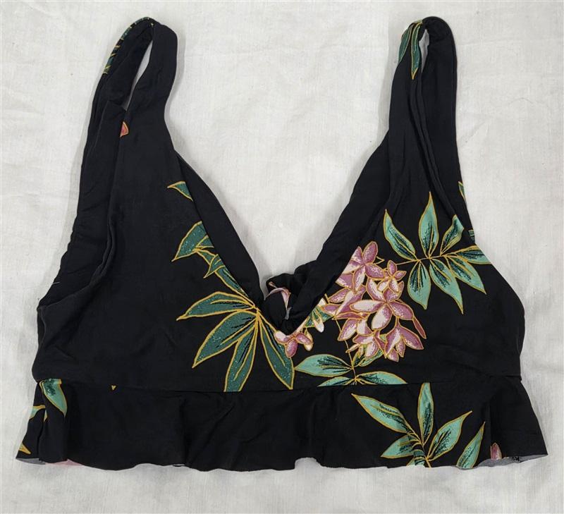 NWT Isabella Rose Islander S Black Palm Ruffle Triangle Bikini Swim Top 130072