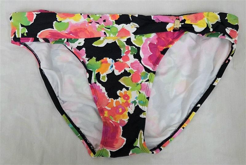 NWT Ralph Lauren 12 Watercolor Floral Bikini Swim Bottom Black pink 130075