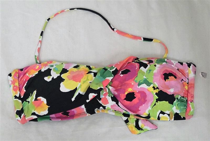NWT Ralph Lauren 6 Watercolor Floral Bikini Swim Top Black pink 130076