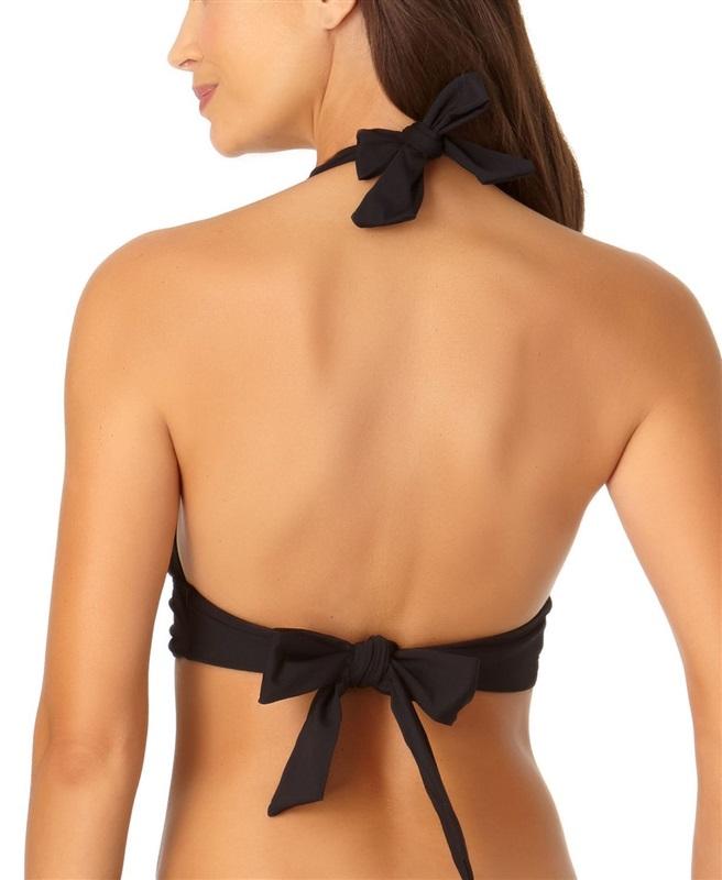 NWT Anne Cole L Black Triangle Wire-free Halter Bikini Top 130078