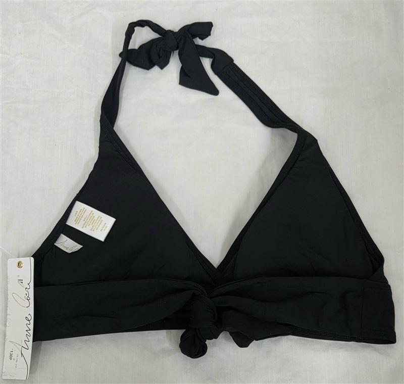 NWT Anne Cole L Black Triangle Wire-free Halter Bikini Top 130078