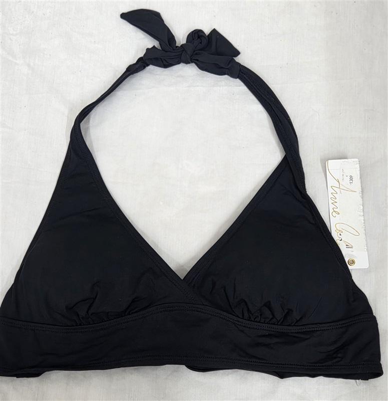 NWT Anne Cole L Black Triangle Wire-free Halter Bikini Top 130078
