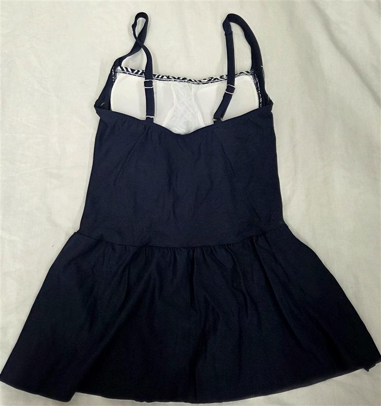 NWOT Swim Solutions 8 1PC Double Diamond Skater Swim dress Blue Silver 130079