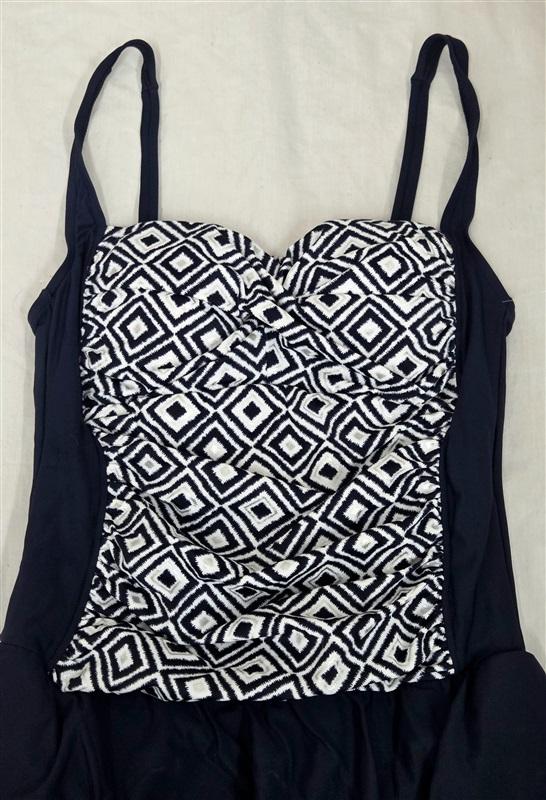 NWOT Swim Solutions 8 1PC Double Diamond Skater Swim dress Blue Silver 130079
