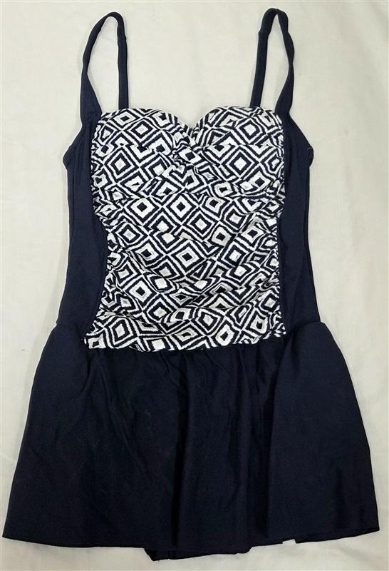 NWOT Swim Solutions 8 1PC Double Diamond Skater Swim dress Blue Silver 130079