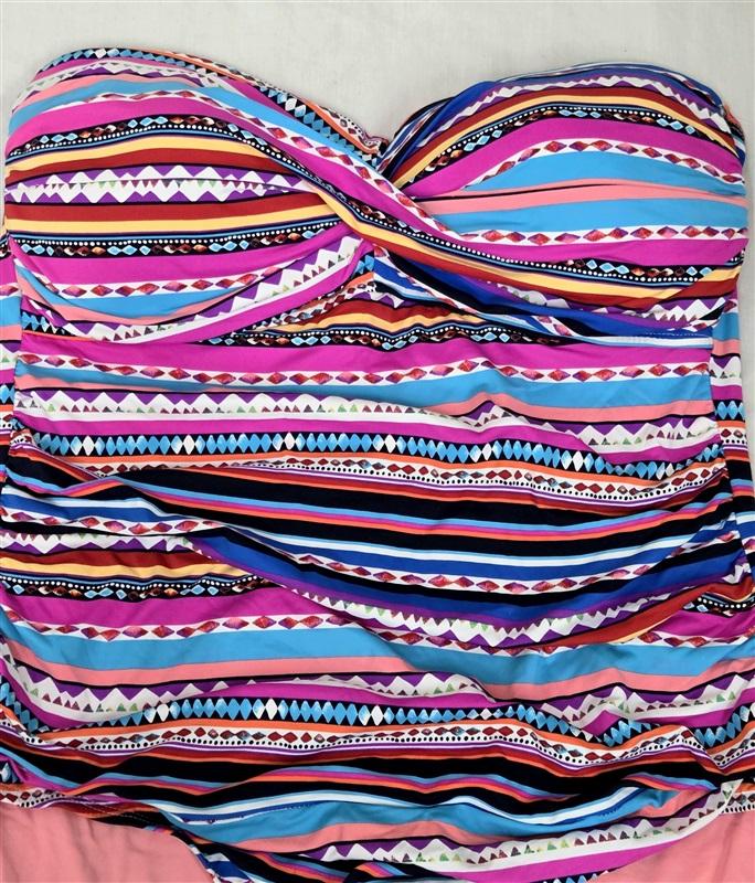 NWTd Anne Cole 16 Strapless Live In Color Twist Front Bandeau 1PC Stripe 130080