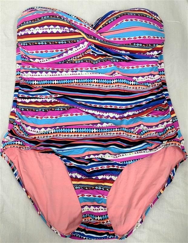 NWTd Anne Cole 16 Strapless Live In Color Twist Front Bandeau 1PC Stripe 130080