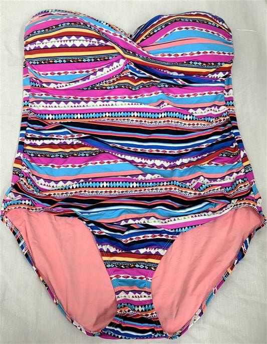 NWTd Anne Cole 16 Strapless Live In Color Twist Front Bandeau 1PC Stripe 130080