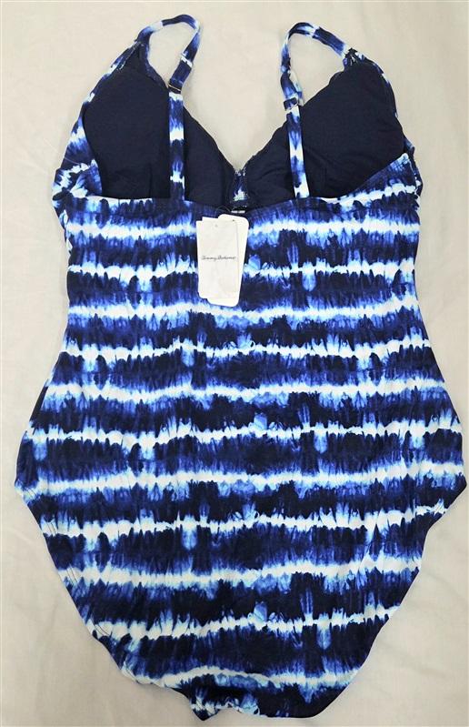 NWT Tommy Bahama 16 Pearl Tidestripe Bias Cut 1PC Swimsuit Navy 130084