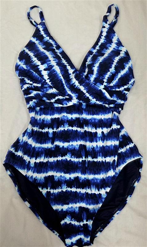 NWT Tommy Bahama 16 Pearl Tidestripe Bias Cut 1PC Swimsuit Navy 130084