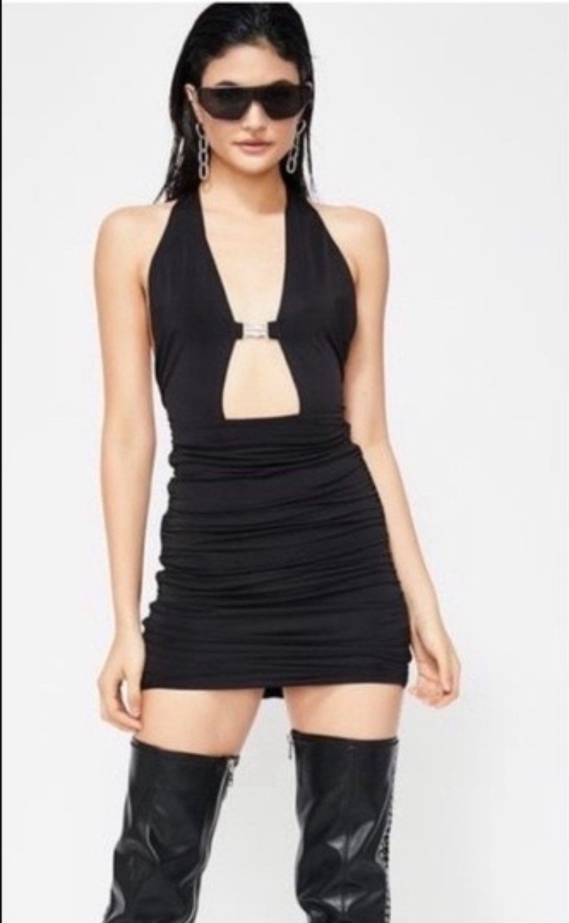 NWOT Tiger Mist S Buckle Halter Ruched Mini Slip Dress 130086